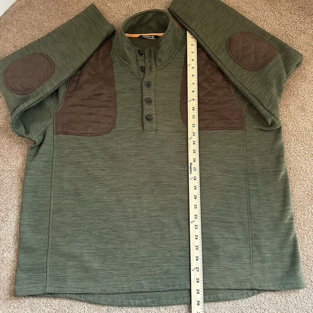 Orvis Sharptail Quarter Button Elbow Shoulder Patch Fleece Sweater Gray Size XXL